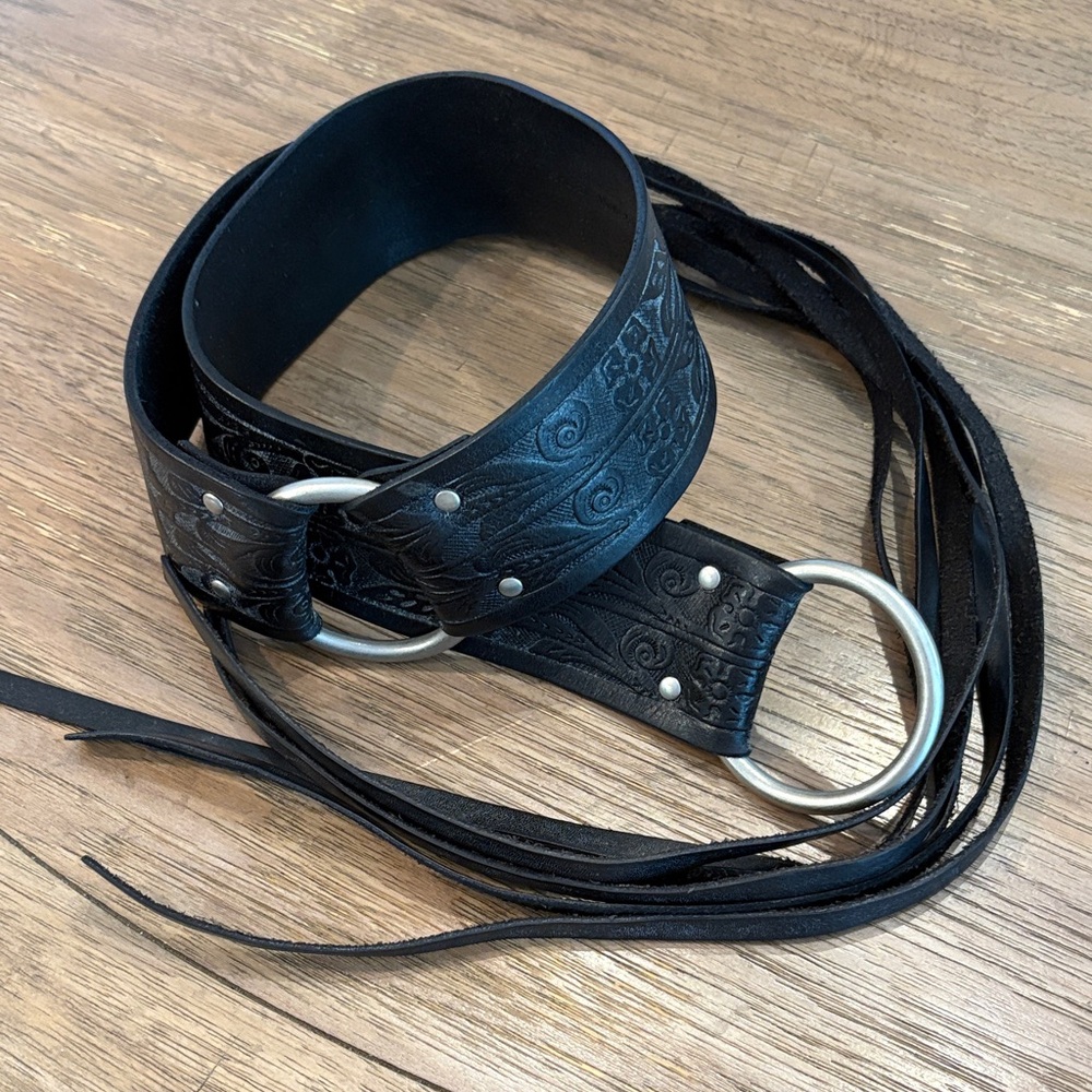 Black Leather Women's Belt with Silver Accents